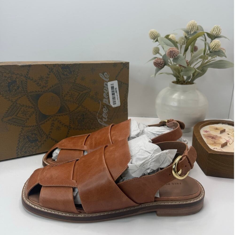 Free People Libby Fisher Flat Leather Sandal Vachetta Women 9 Tried On